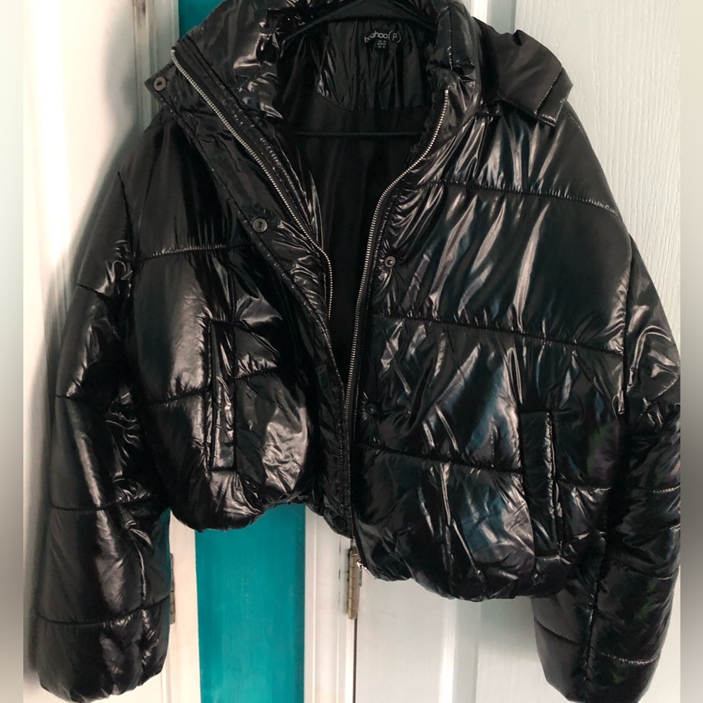 Boohoo Cropped Black Puffer Coat